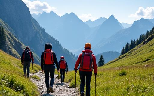 Group hiking in the Swiss aAps